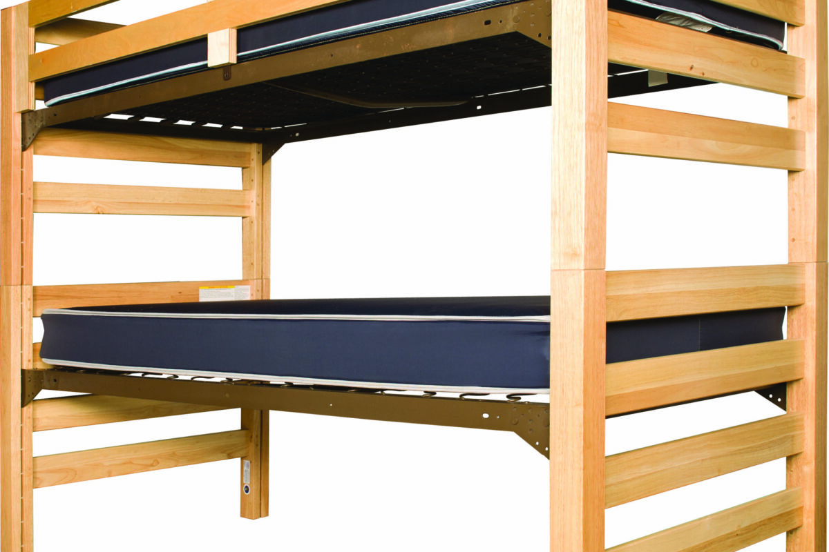 Bunk bed with springs and wood guardrail