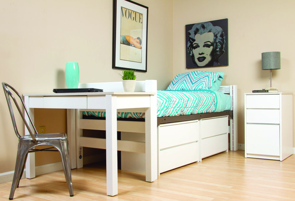 Graduate Series Twin Bed, Four Drawer Chest & Writing Desk Combo Varsity Loft Club